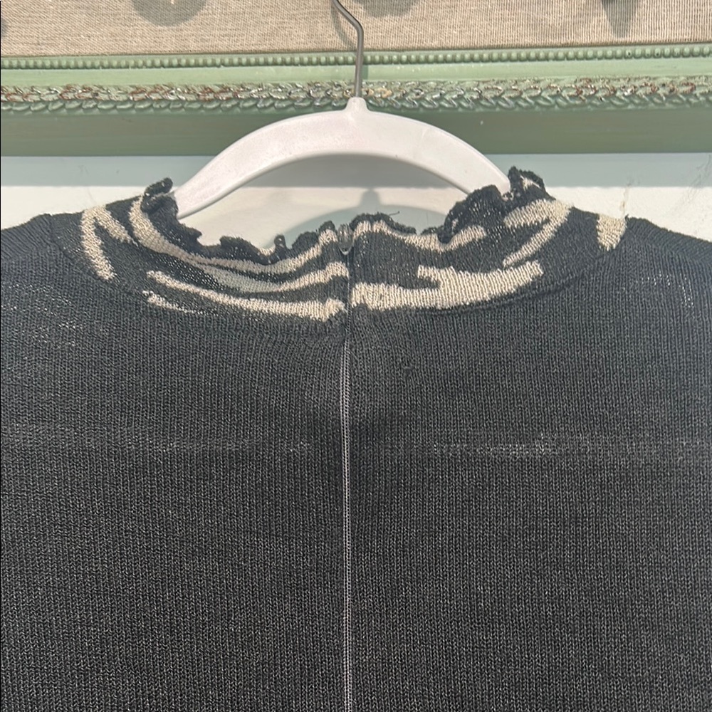 Eileen Fisher Knit Mock zebra neck  Ruffled Women's Top Black one size - Picture 9 of 10